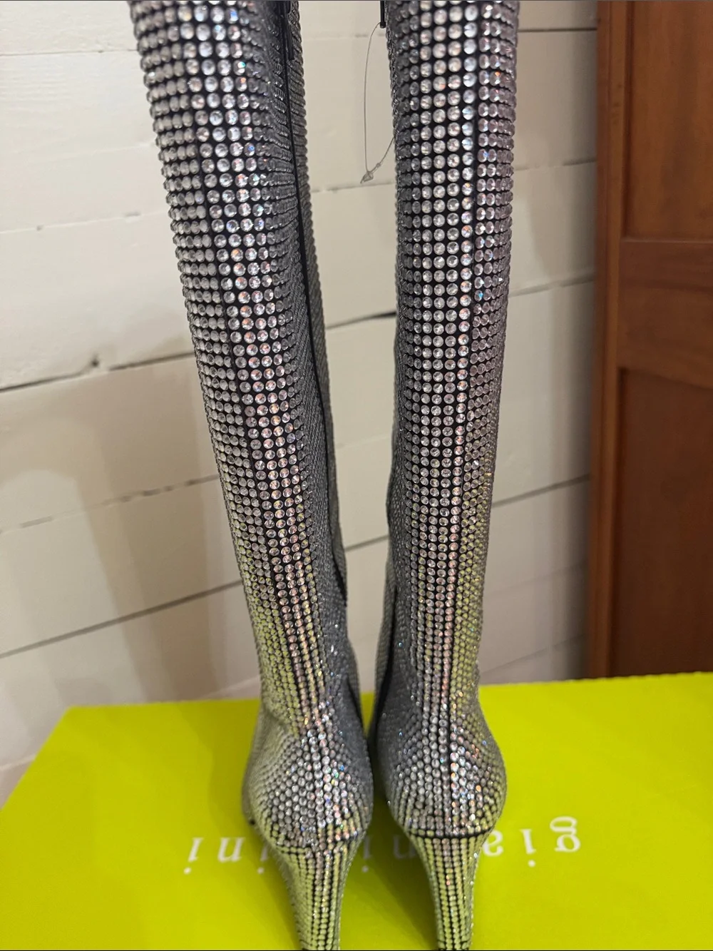 Gianni Bini Silver Rhinestone Wedge Boots